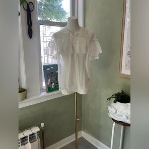 Sheer mesh white button down blouse